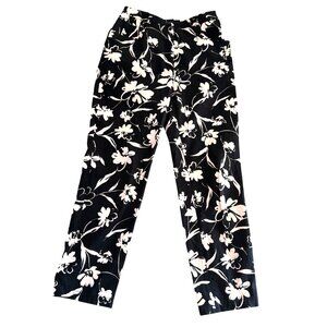 Basler Floral Straight Leg pants Womens Size 38 Elegant Casual Wear Black Pink